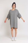 Oversized striped tee shirt dress with trumpet sleeves, in Grey Stripe. Image 3