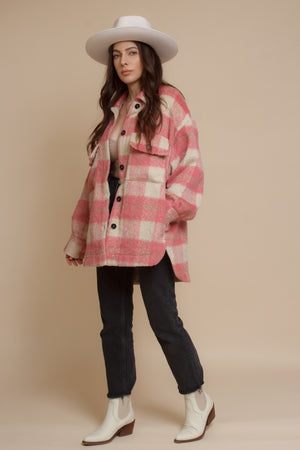 Plaid button front shacket, in pink rose. Image 10