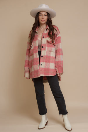 Plaid button front shacket, in pink rose. Image 11