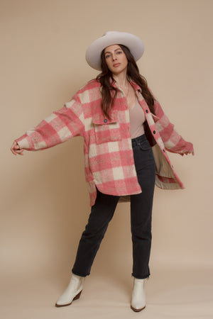 Plaid button front shacket, in pink rose. Image 12