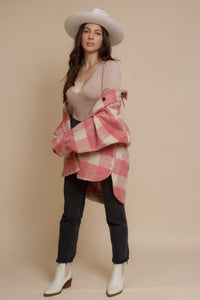 Plaid button front shacket, in pink rose. Image 16