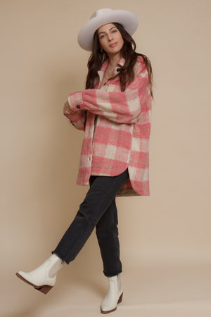 Plaid button front shacket, in pink rose. Image 17