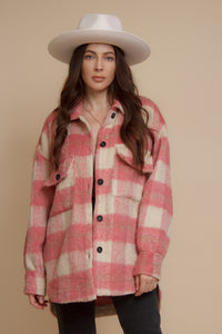 Plaid button front shacket, in pink rose. Image 4