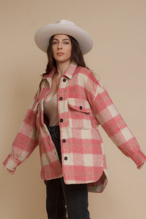 Plaid button front shacket, in pink rose. Image 6