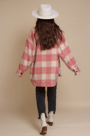 Plaid button front shacket, in pink rose. Image 7