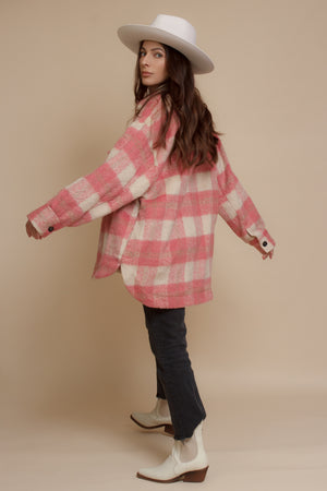 Plaid button front shacket, in pink rose. Image 8