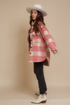 Plaid button front shacket, in pink rose.