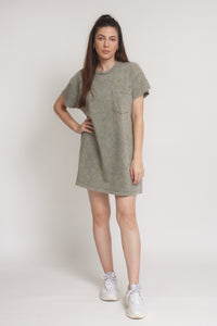 Oversized Pocket tee shirt dress, in vintage olive. Image 5