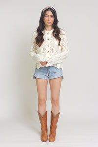 Pointelle knit cardigan, in Off White. Image 4