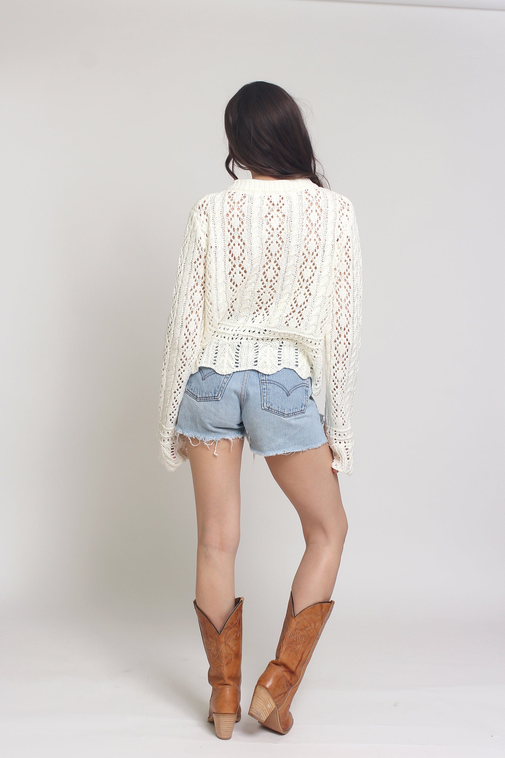 Pointelle knit cardigan, in Off White. Image 10