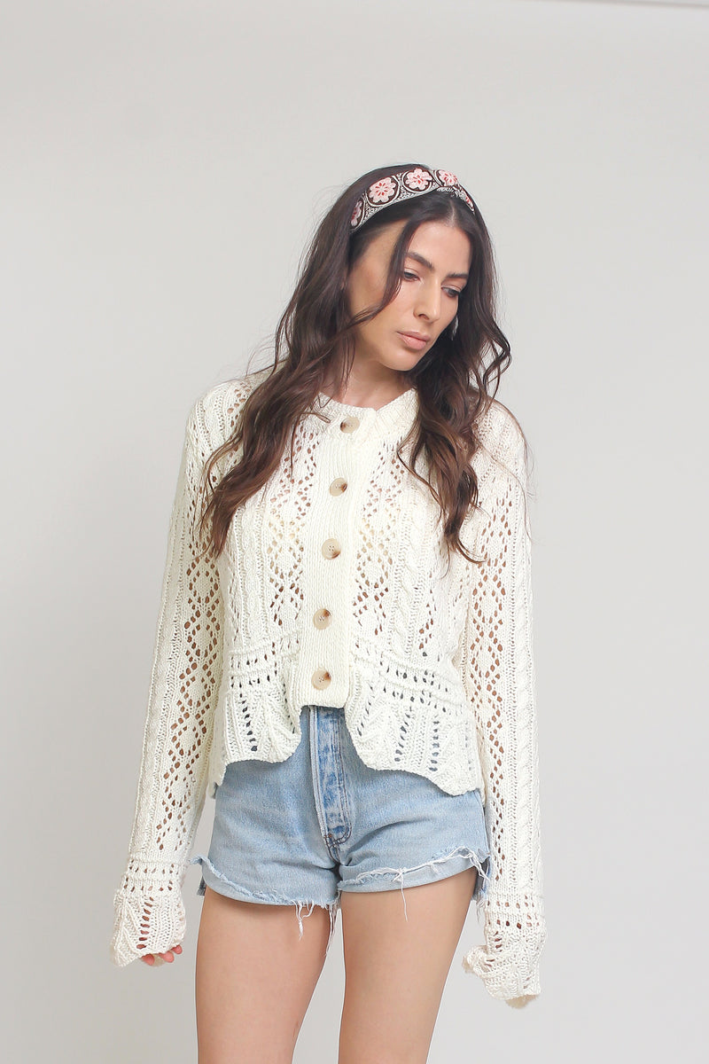 Pointelle knit cardigan, in Off White. Image 13