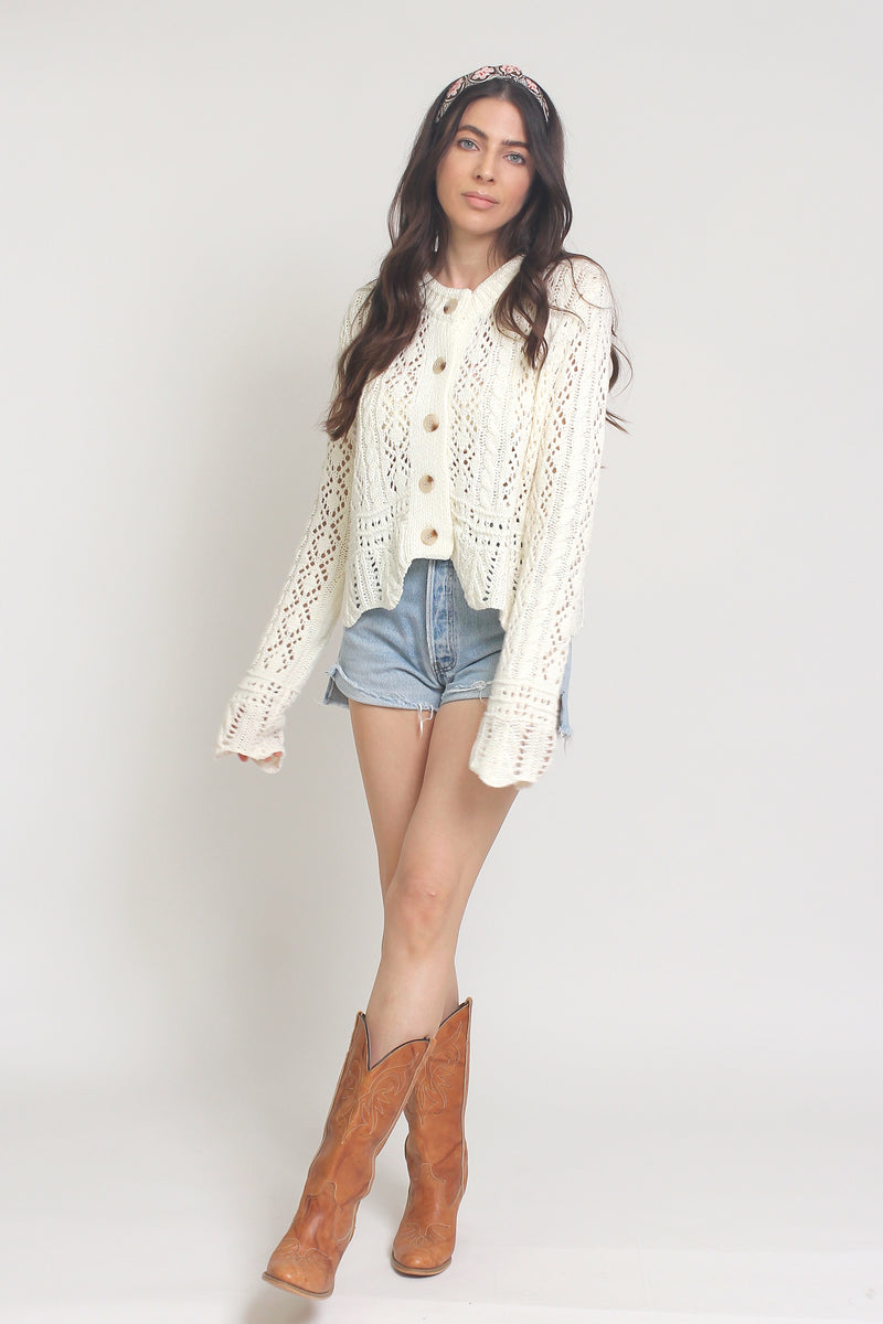 Pointelle knit cardigan, in Off White. Image 3