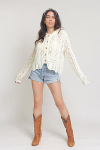 Pointelle knit cardigan, in Off White. Image 8