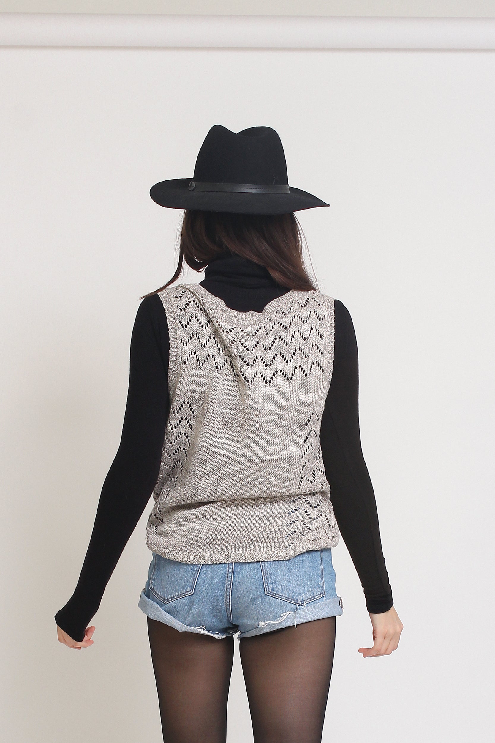 Pointelle knit sweater vest, in Taupe. Image 4