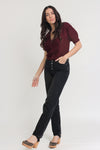 Cropped pom pom puff sleeve cardigan, in mulberry. Image 6