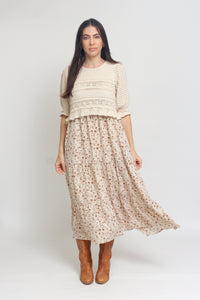 Jacquard sweater top with puff sleeves, in natural. Image 2