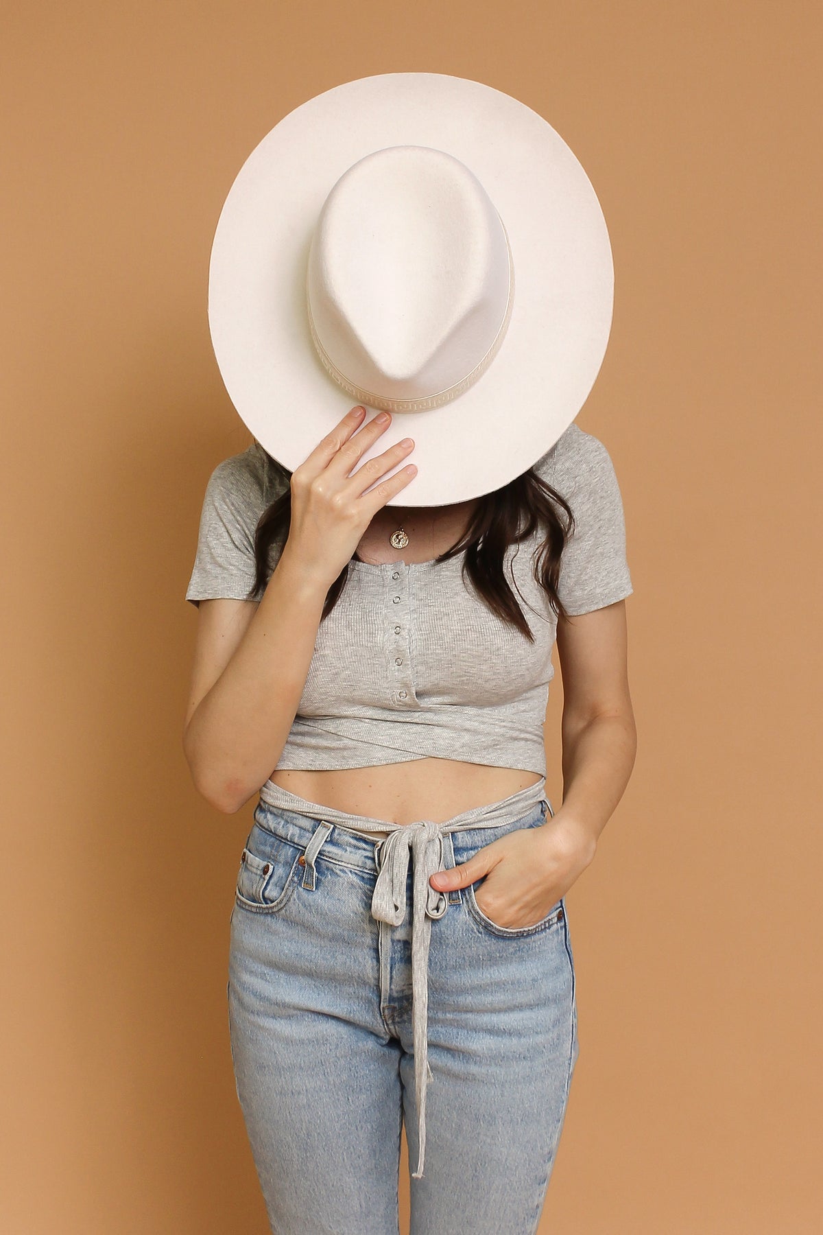 Olive & Pique wool rancher hat with embroidered band, in Ivory. 