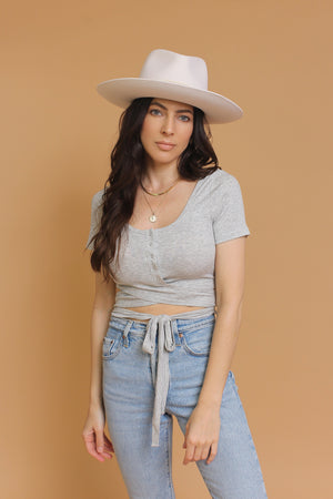 Olive & Pique// Felt rancher hat with band, in Ivory. Image 2