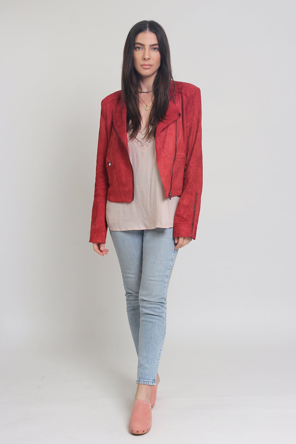 Faux suede jacket, in rust. Image 10