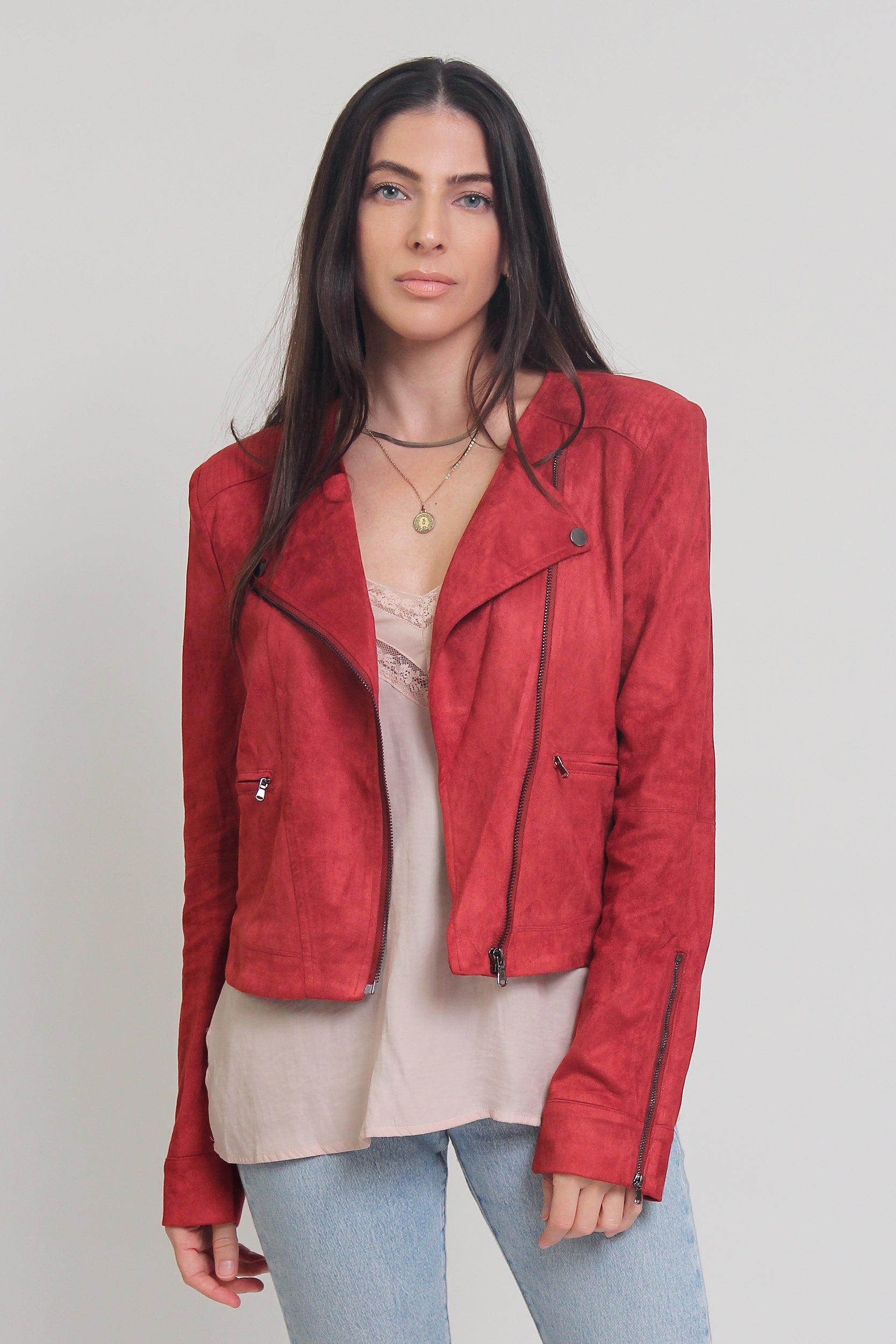 Faux suede jacket, in rust. Image 2