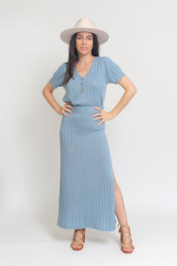 Knit midi skirt set, in Pearl Blue. Image 6