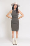 Fitted ribbed midi dress with lace up back, in Olive. Image 4