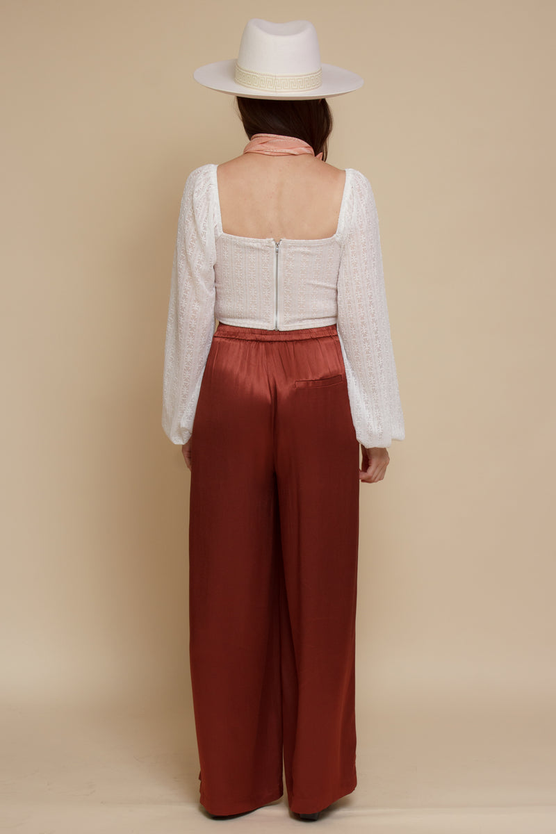 Satin wide leg pant, in marron glace. Image 10