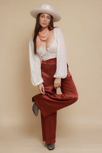 Satin wide leg pant, in marron glace. Image 3