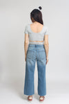 Snap front cropped tee shirt, with wrap around tie, in Grey. Image 2