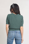 Short sleeve button front cropped cardigan, in Teal. Image 10