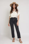 Silk henley blouse with rolled sleeves, in cream. Image 4