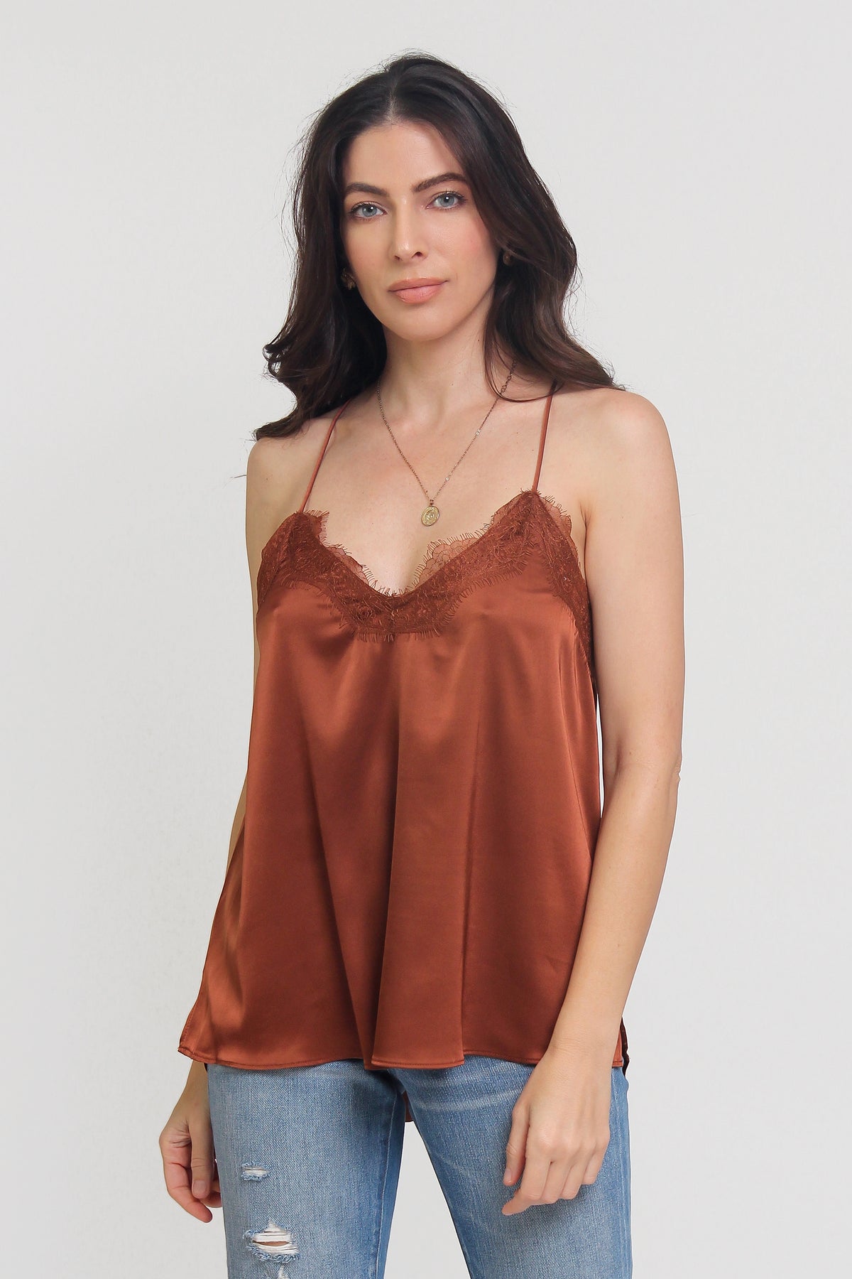 Satin camisole with lace trim, in Gucci. Image 10