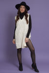 Cable knit sweater dress with velvet ties, in ivory. Image 12