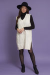 Cable knit sweater dress with velvet ties, in ivory. Image 2