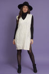 Cable knit sweater dress with velvet ties, in ivory. Image 3
