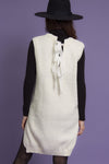 Cable knit sweater dress with velvet ties, in ivory. Image 4