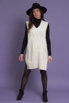 Cable knit sweater dress with velvet ties, in ivory. Image 6