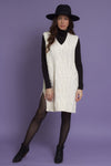 Cable knit sweater dress with velvet ties, in ivory. Image 9