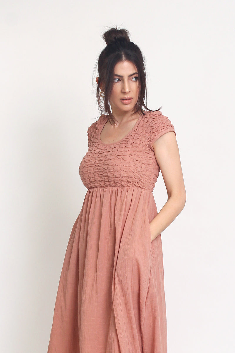 Babydoll style maxi dress with smocking, in Tropical Punch. Image 13