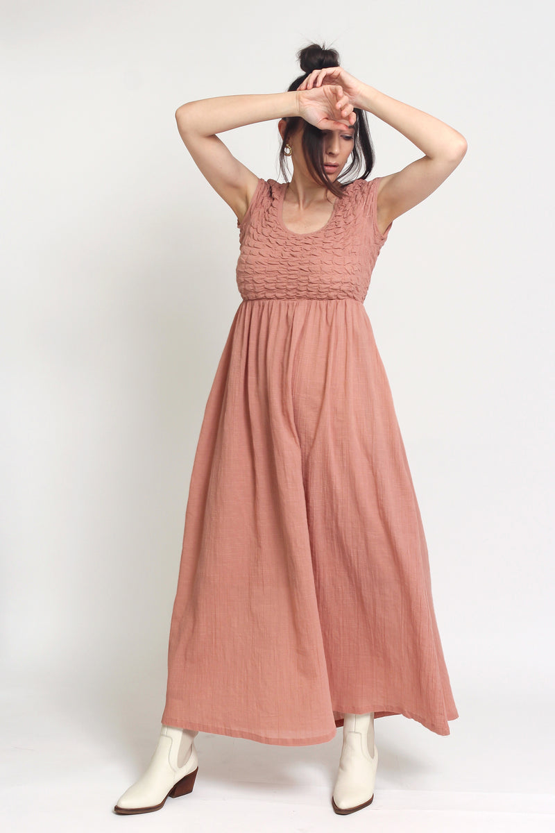 Babydoll style maxi dress with smocking, in Tropical Punch. Image 9
