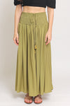 Smocked waist maxi skirt with drawstring tie, in Matcha. Image 10