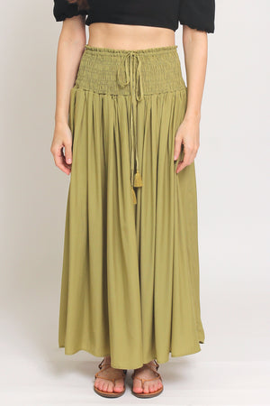 Smocked waist maxi skirt with drawstring tie, in Matcha. Image 10