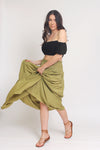 Smocked waist maxi skirt with drawstring tie, in Matcha. Image 5