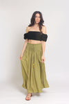 Smocked waist maxi skirt with drawstring tie, in Matcha. Image 7