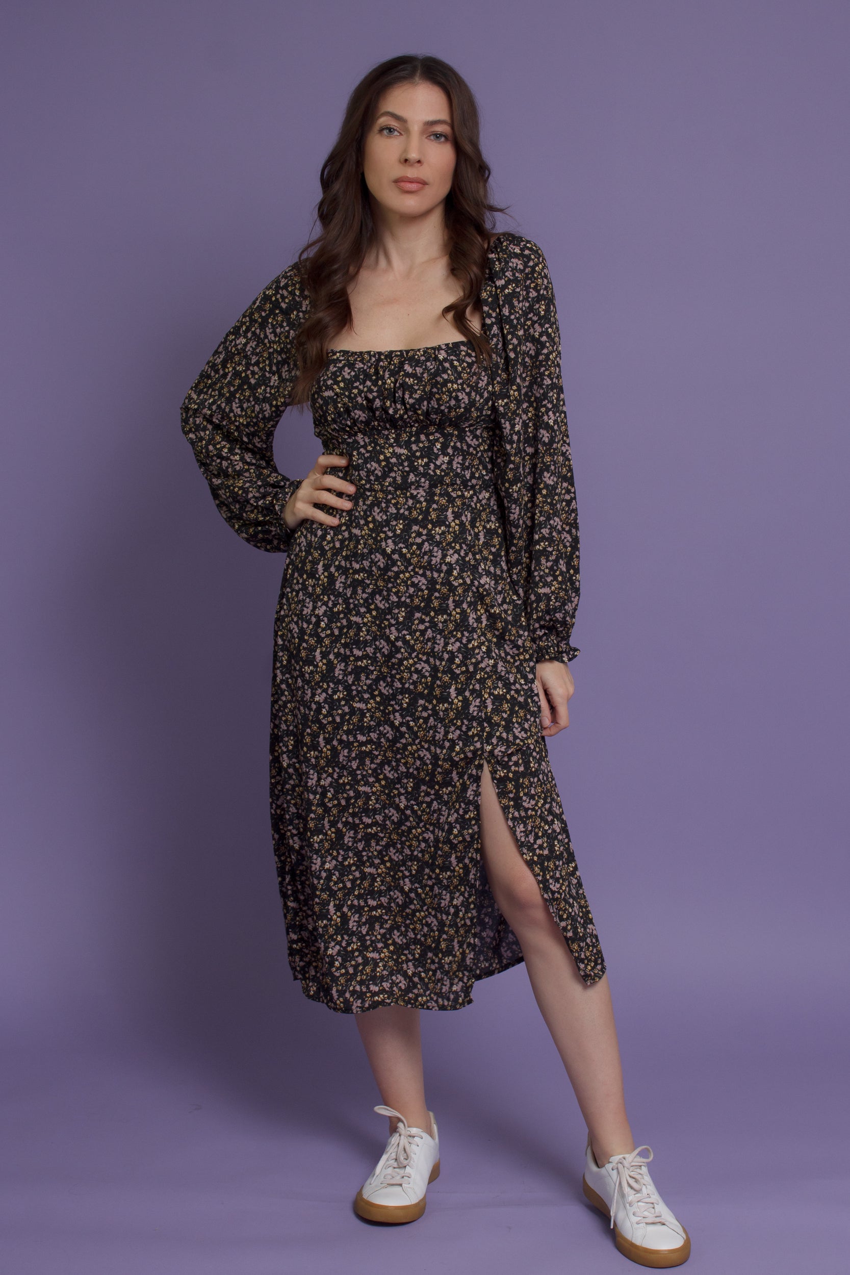 Dress Forum Square Neckline Floral Midi Dress – Franklin Sunset