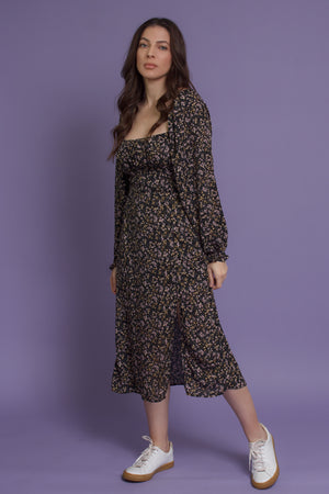 Floral square neck midi dress, in black floral. Image 16