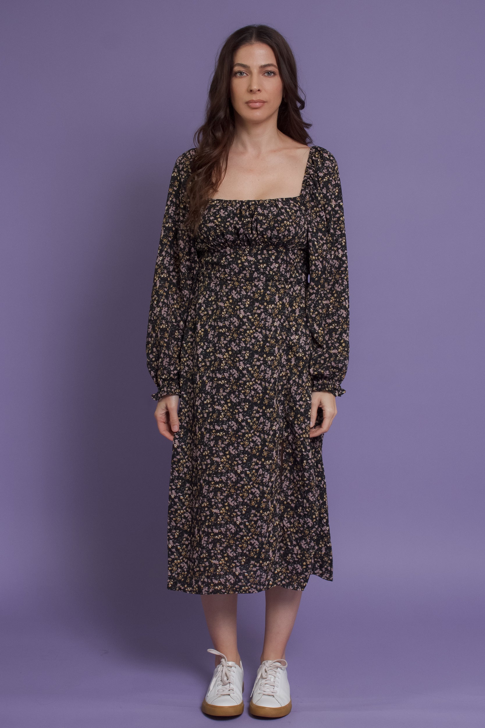 Dress Forum Square Neckline Floral Midi Dress – Franklin Sunset