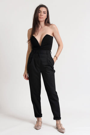 Strapless bodysuit with wire shaping, in black. Image 2