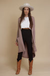 Long button down sweater cardigan, in mauve. Image 10