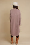 Long button down sweater cardigan, in mauve. Image 6